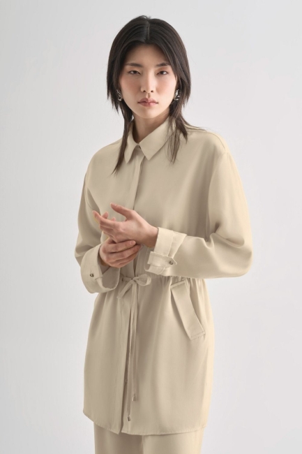 Mizalle - Mizalle Beli İp Büzgülü Modal Taş Rengi Tunik Mizalle - Mizalle Beli İp Büzgülü Modal Taş Rengi Tunik