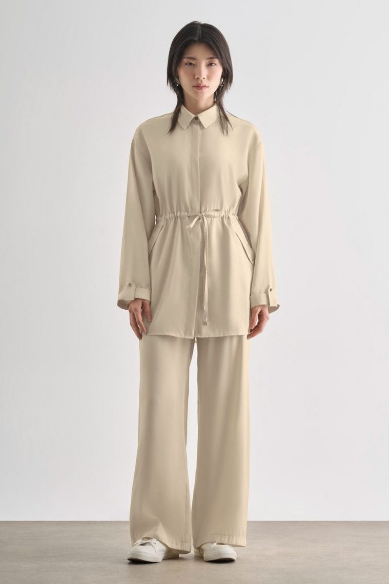 Mizalle Beli İp Büzgülü Modal Taş Rengi Tunik - Mizalle