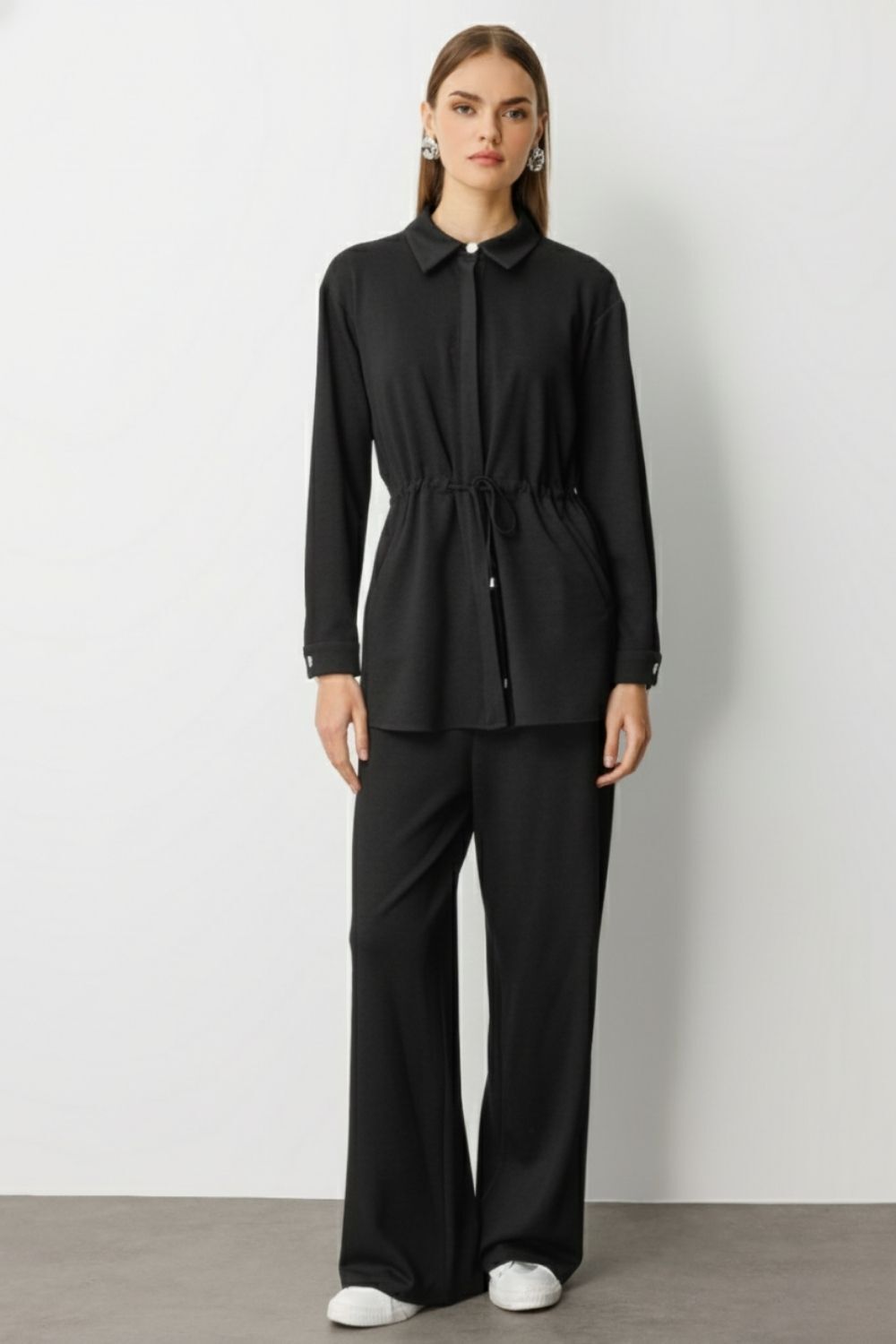 Mizalle Beli İp Büzgülü Yumuşak Dokulu Antrasit Tunik - Mizalle