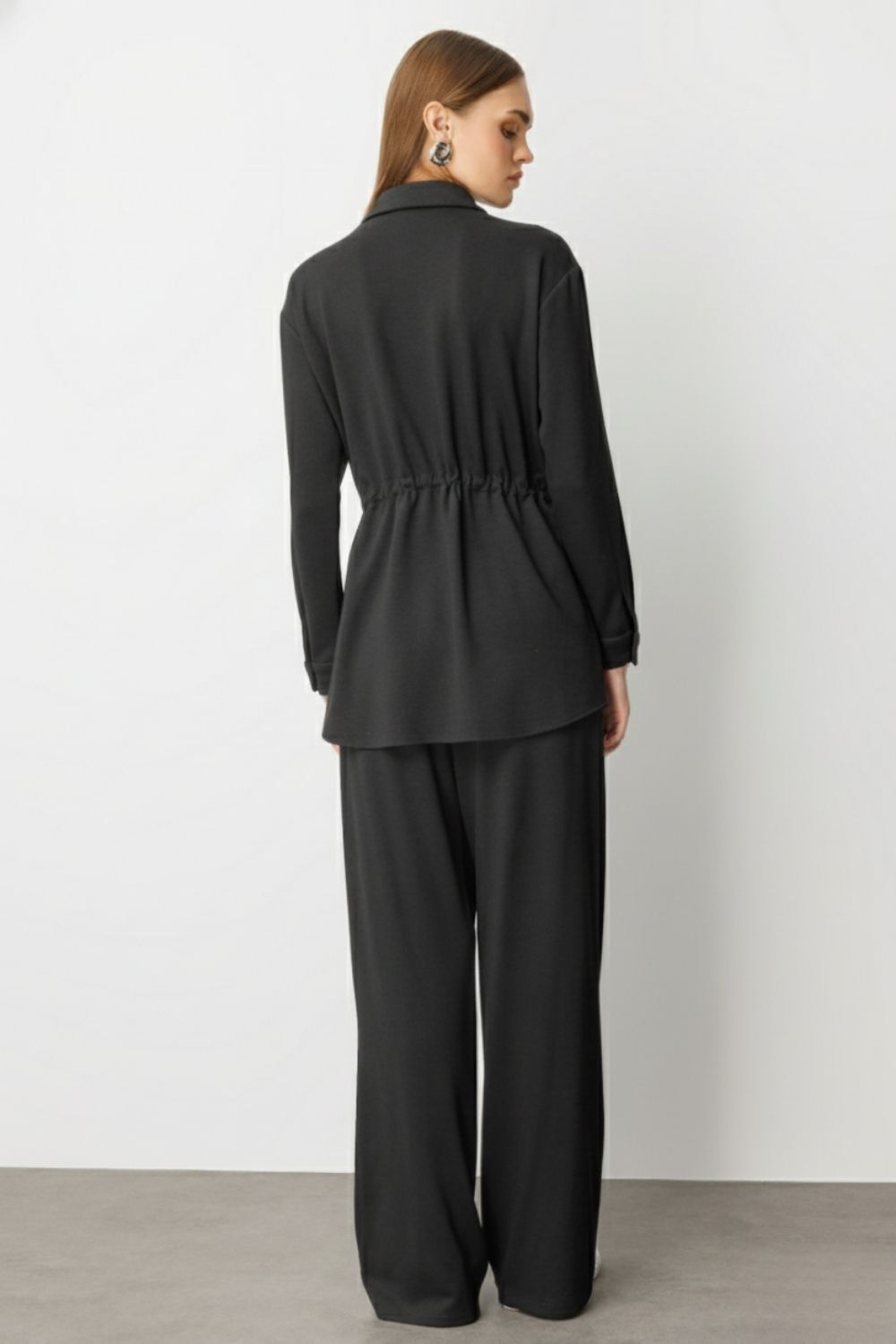 Mizalle Beli İp Büzgülü Yumuşak Dokulu Antrasit Tunik - Mizalle