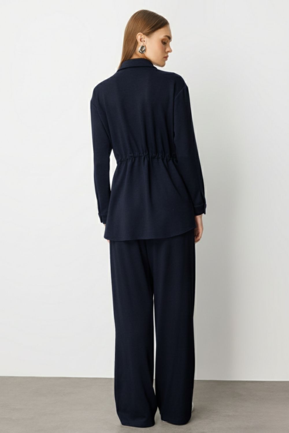 Mizalle Beli İp Büzgülü Yumuşak Dokulu İndigo Tunik - 4