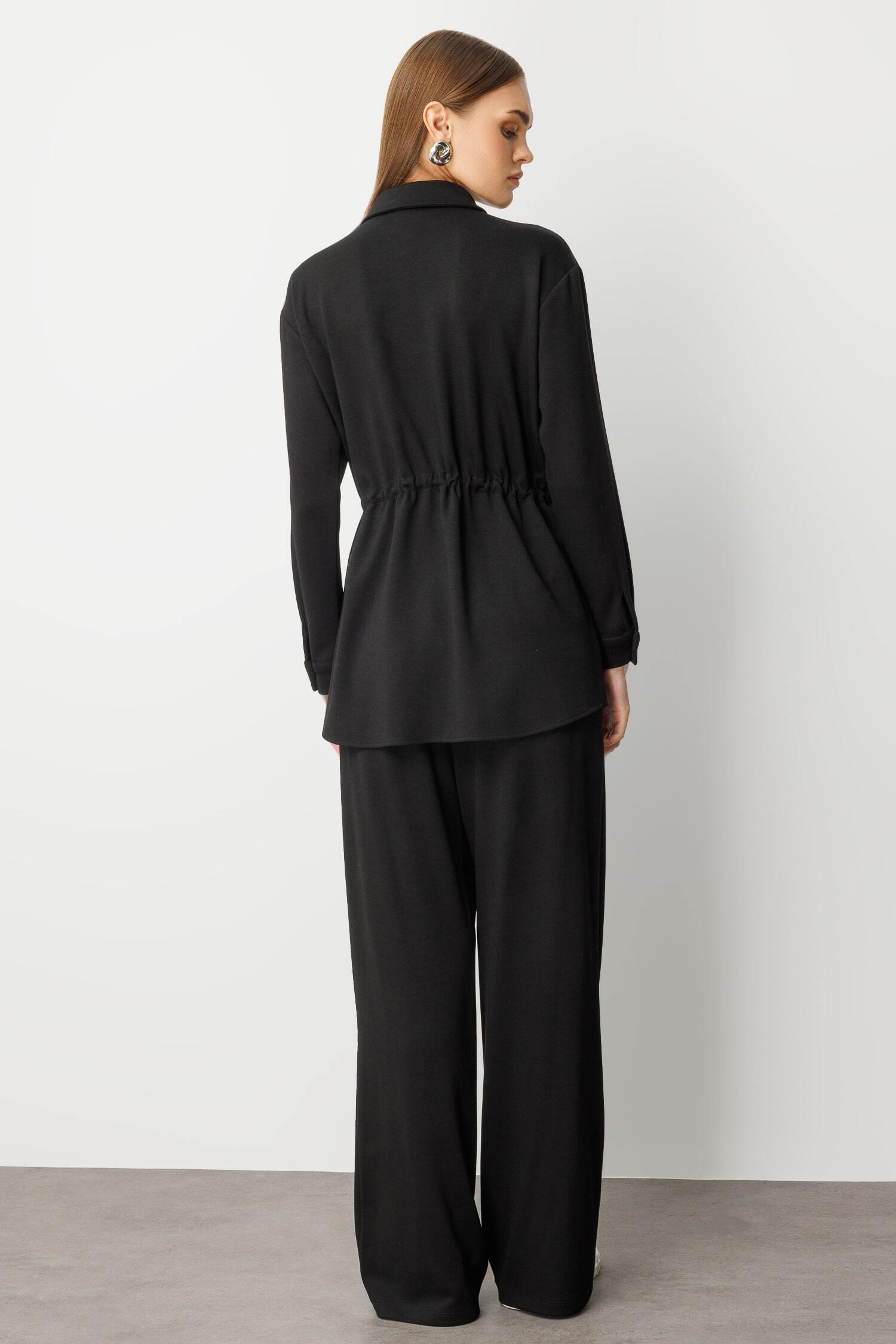 Mizalle Beli İp Büzgülü Yumuşak Dokulu Siyah Tunik - 5