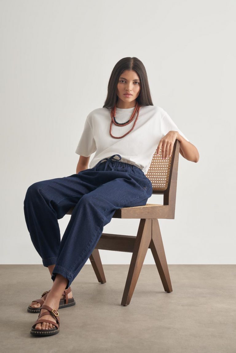 Mizalle Beli İpli Balon Fit Lacivert Denim Pantolon - Mizalle