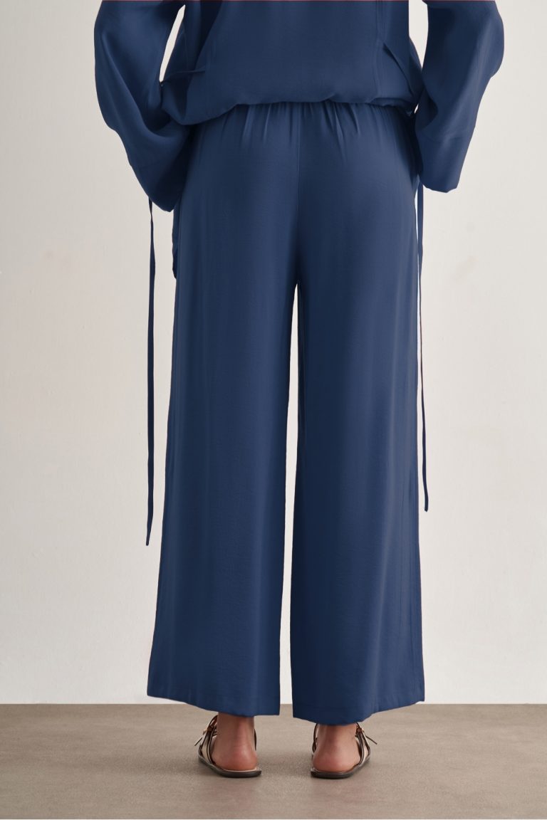 Mizalle Beli İpli Modal Karışımlı İndigo Mavi Rahat Pantolon - Mizalle