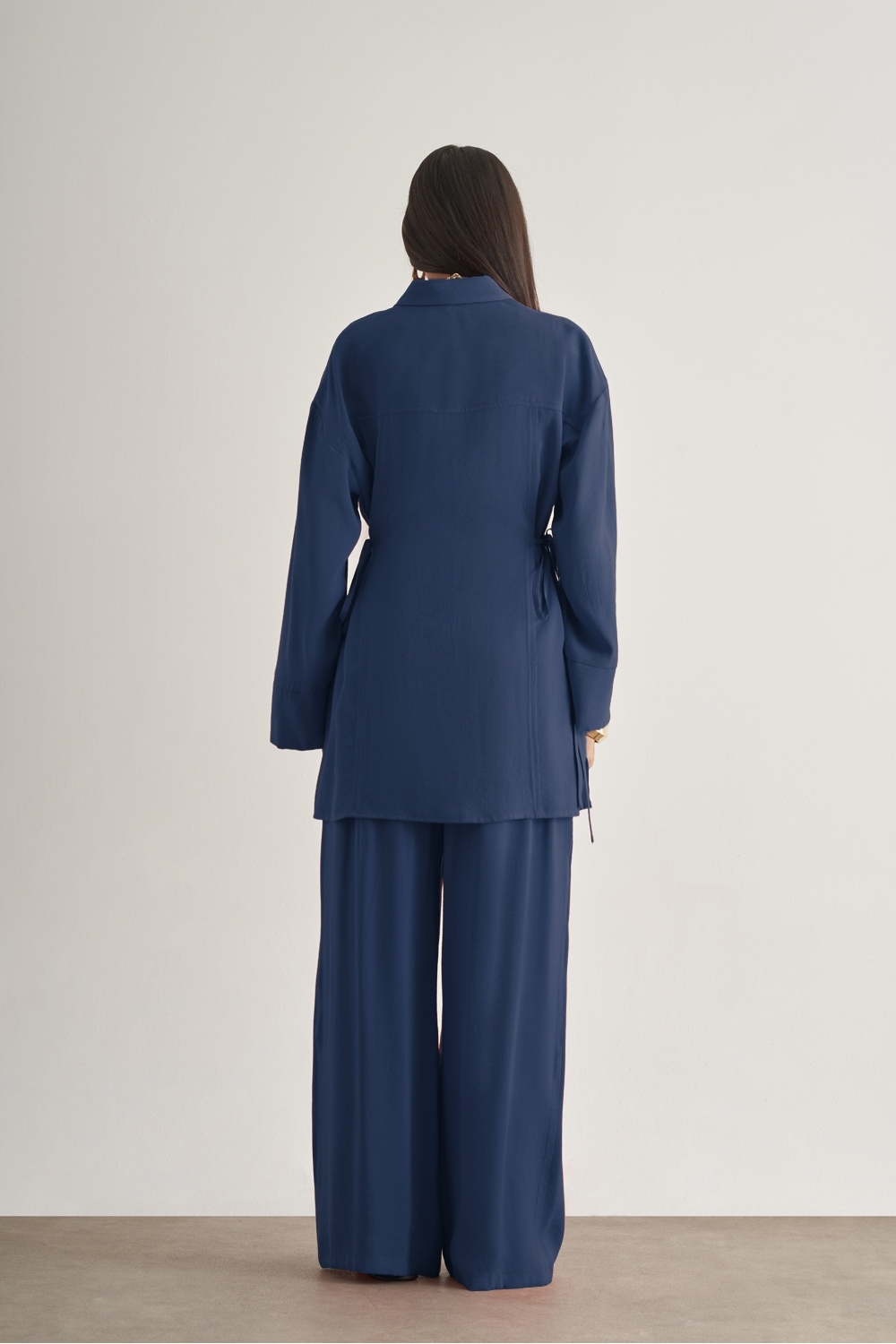 Mizalle Beli İpli Modal Karışımlı İndigo Mavi Rahat Pantolon