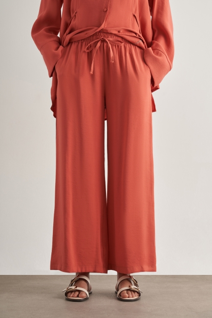 Mizalle - Mizalle Beli İpli Modal Karışımlı Mercan Rengi Rahat Pantolon Mizalle - Mizalle Beli İpli Modal Karışımlı Mercan Rengi Rahat Pantolon