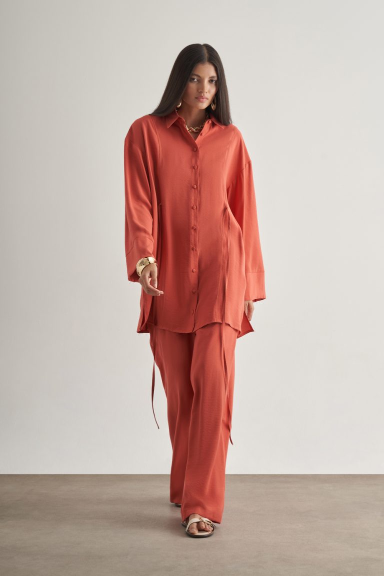 Mizalle Beli İpli Modal Karışımlı Mercan Rengi Rahat Pantolon - Mizalle