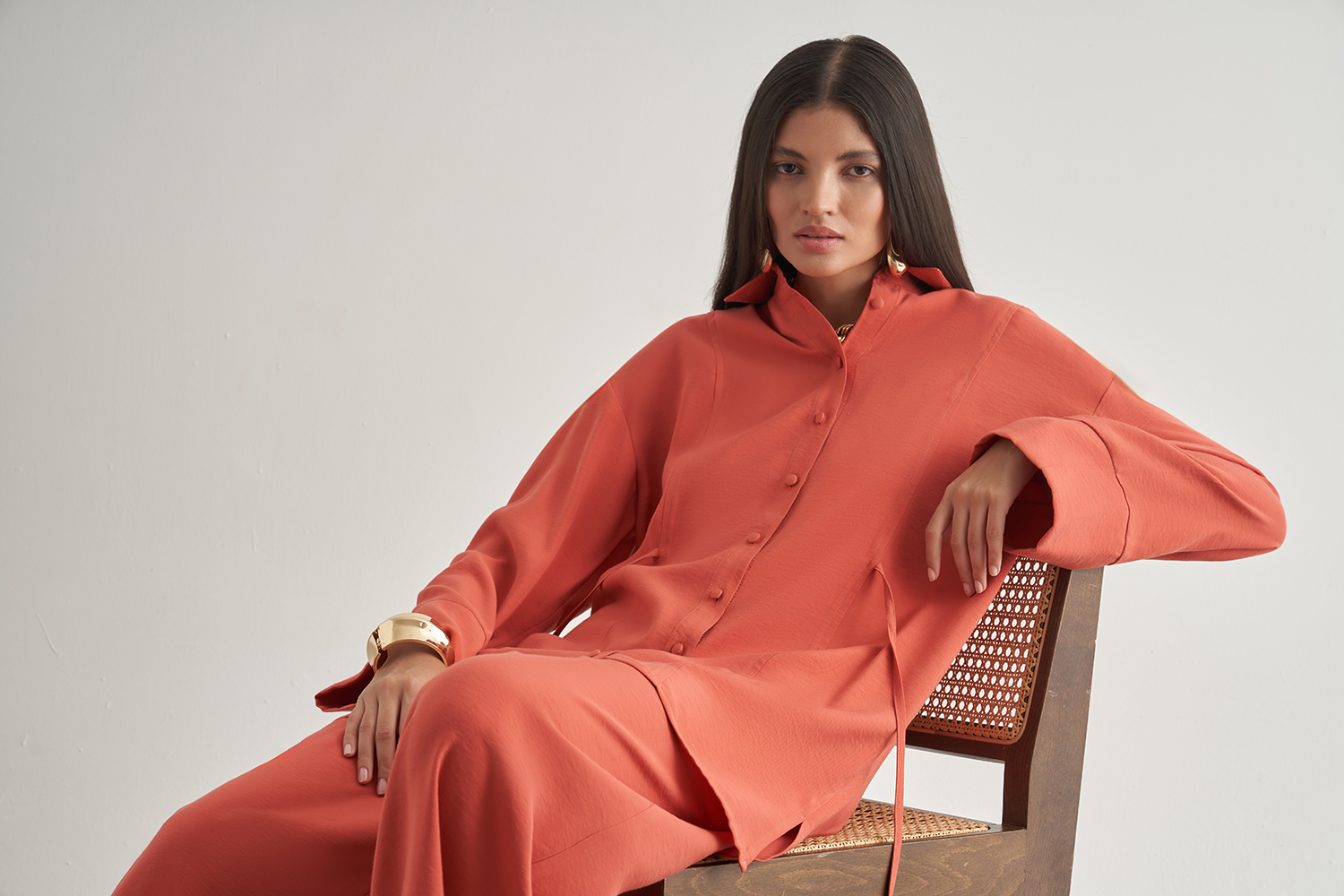 Mizalle Beli İpli Modal Karışımlı Mercan Rengi Rahat Pantolon