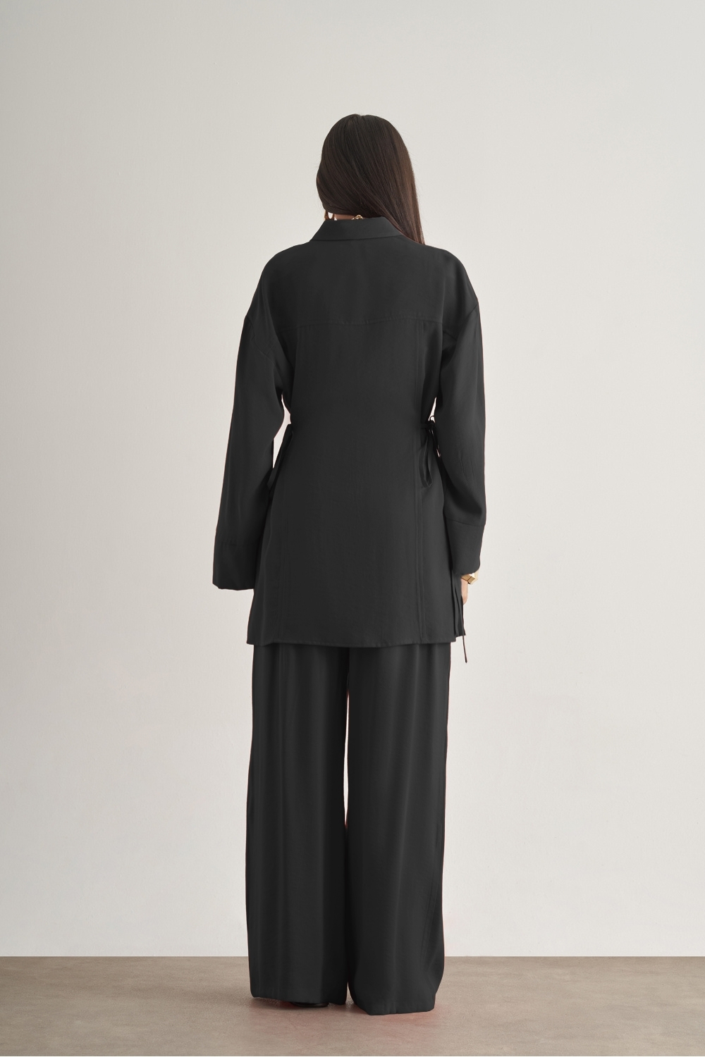 Mizalle Beli İpli Modal Karışımlı Siyah Rahat Pantolon Mizalle Beli İpli Modal Karışımlı Siyah Rahat Pantolon