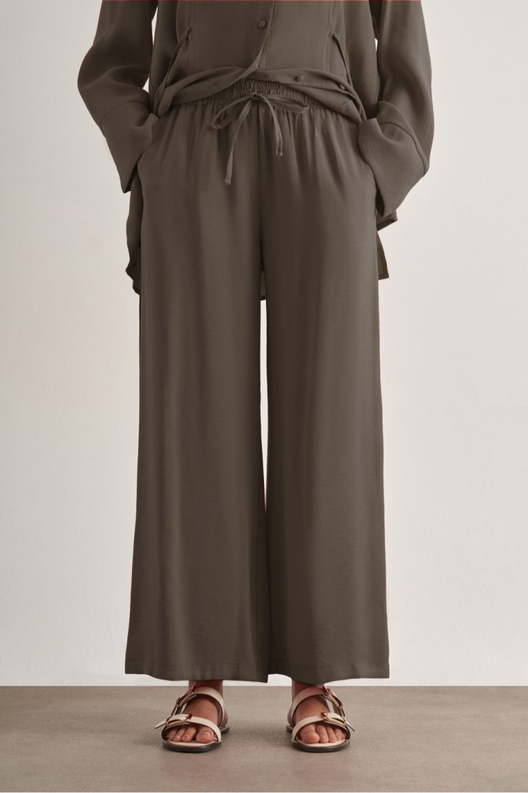 Mizalle Beli İpli Modal Karışımlı Vizon Rengi Rahat Pantolon - Mizalle