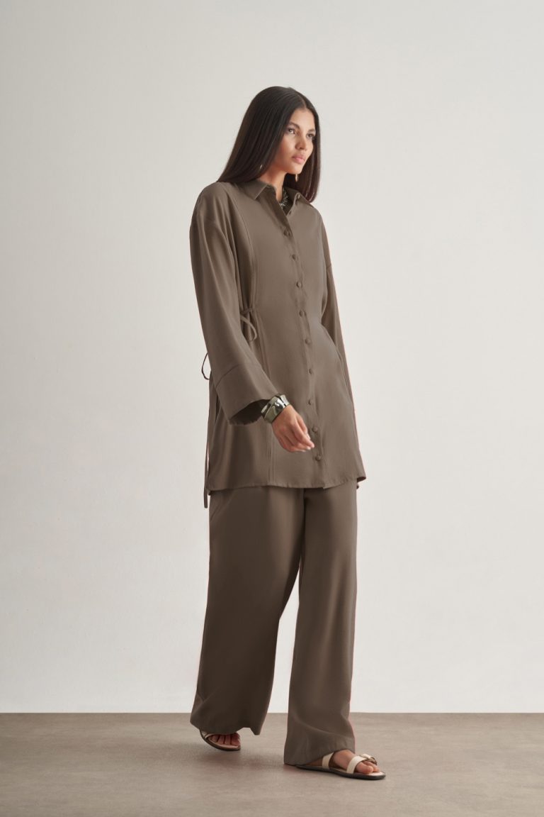 Mizalle Beli İpli Modal Karışımlı Vizon Rengi Rahat Pantolon - Mizalle