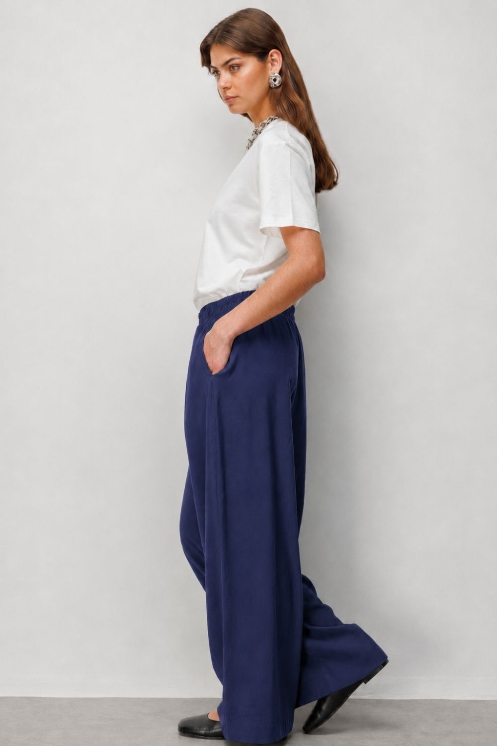 Mizalle Beli Lastikli Modal Dokulu İndigo Pantolon - 3