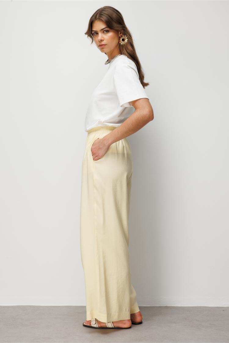 Mizalle Beli Lastikli Modal Dokulu Sarı Pantolon - 3