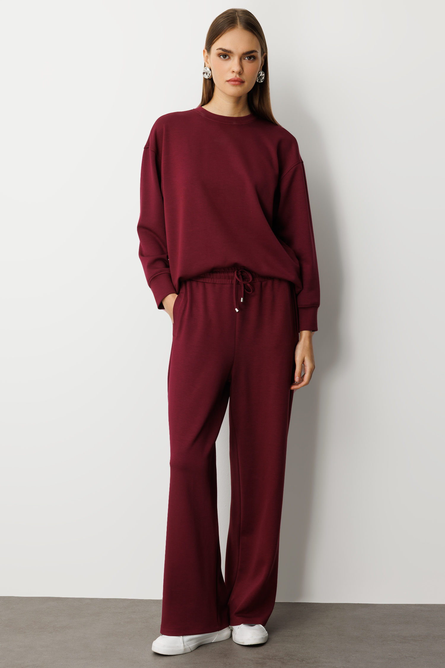 Mizalle Beli Lastikli Yumuşak Dokulu Mürdüm Jogger Pantolon - 1