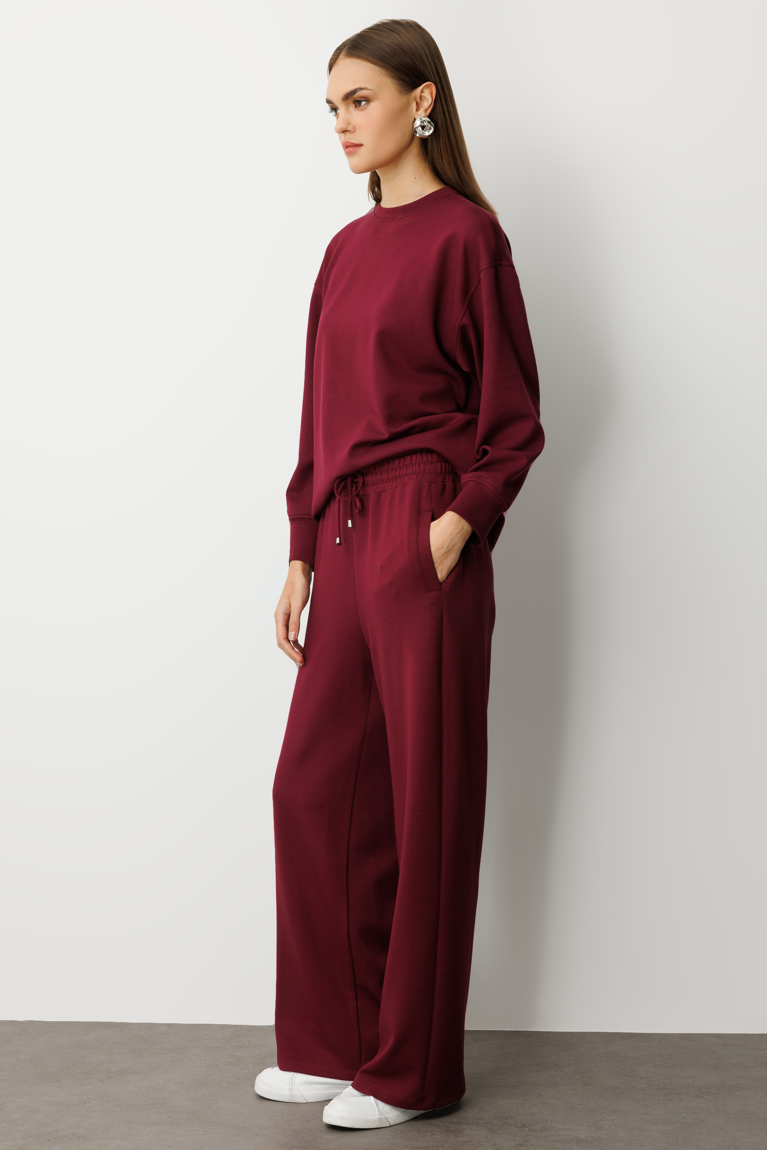 Mizalle Beli Lastikli Yumuşak Dokulu Mürdüm Jogger Pantolon - 2