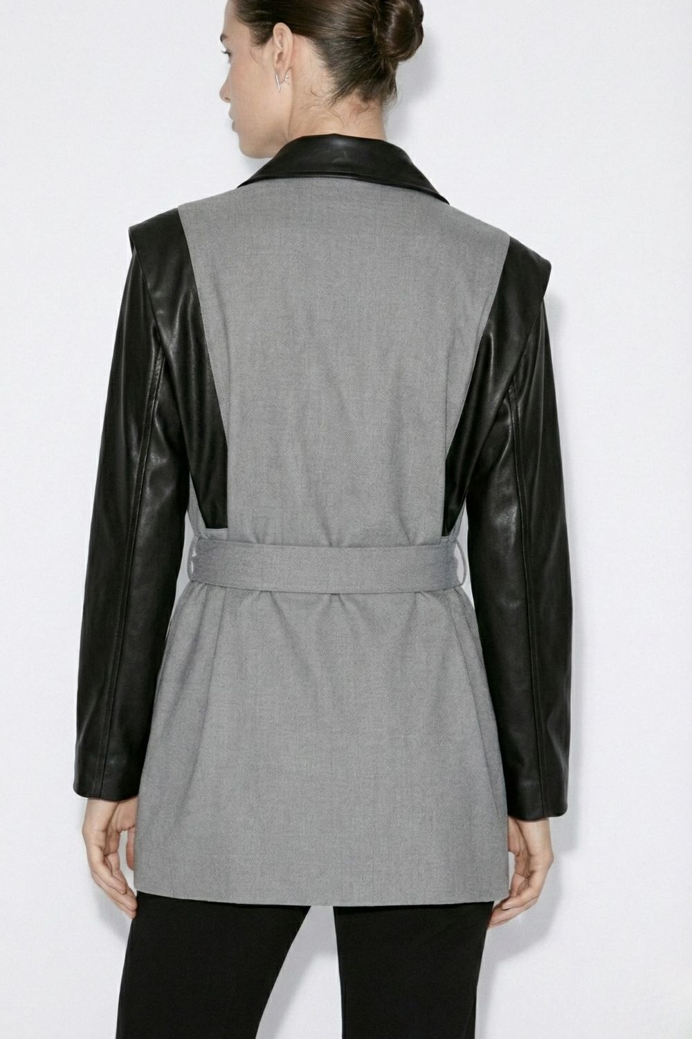 Mizalle Blok Deri Detaylı Çıt Çıtlı Siyah Gri Tunik - Mizalle