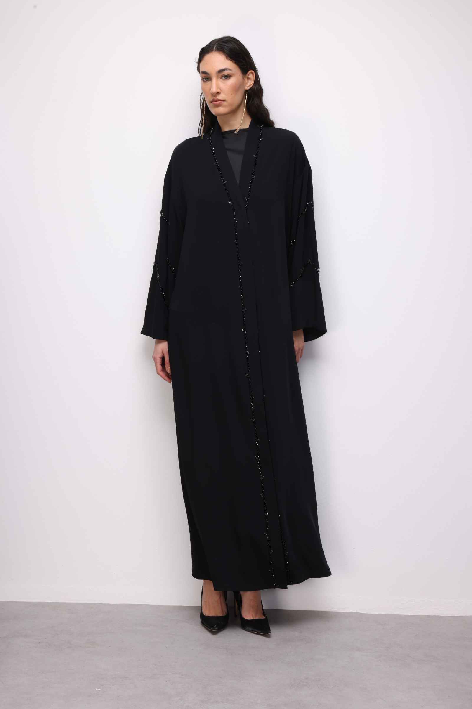 Mizalle Boncuk Nakışlı Siyah Abaya - 2