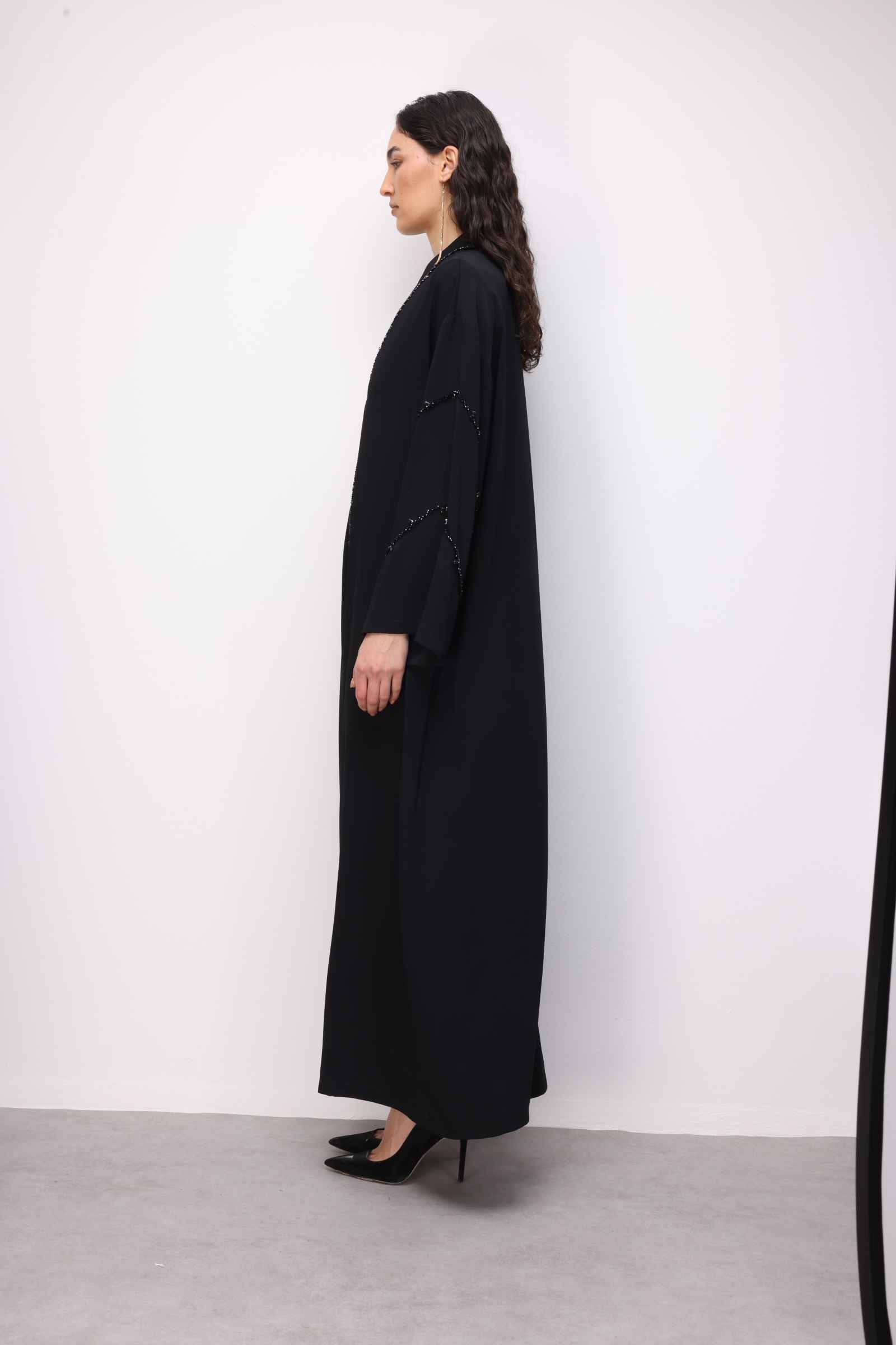 Mizalle Boncuk Nakışlı Siyah Abaya - 3