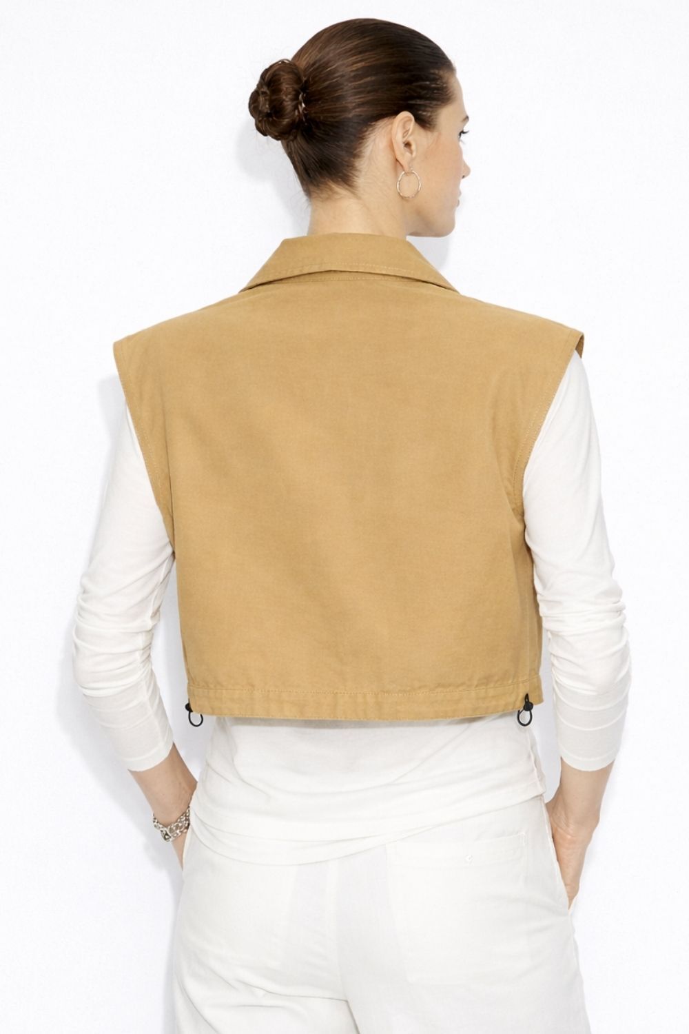 Mizalle Büyük Torba Cepli Büzgülü Camel Pamuklu Yelek - 3