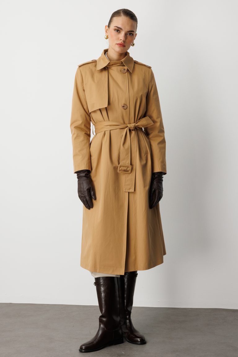 Mizalle Camel Apoletli Klasik Maxi Mac Trençkot - Mizalle