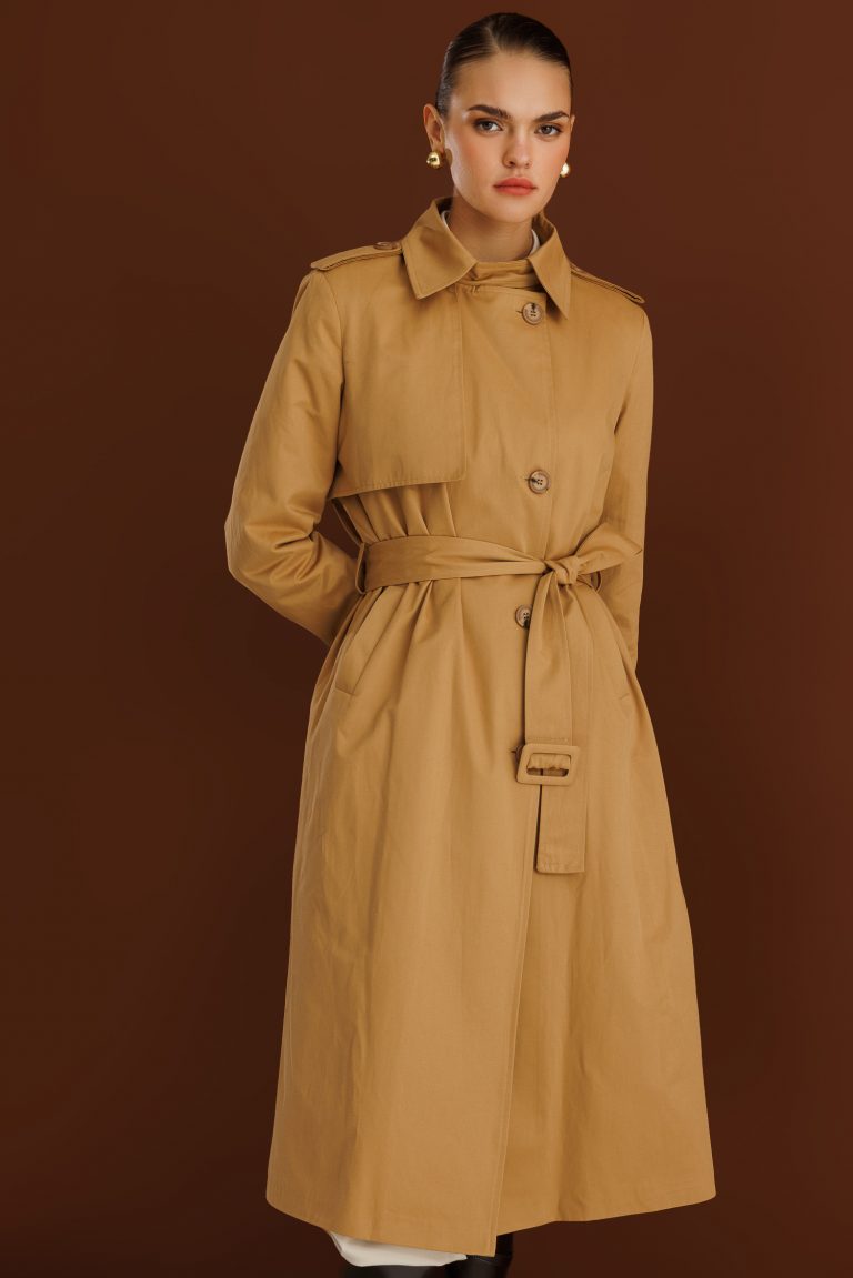 Mizalle Camel Apoletli Klasik Maxi Mac Trençkot - Mizalle