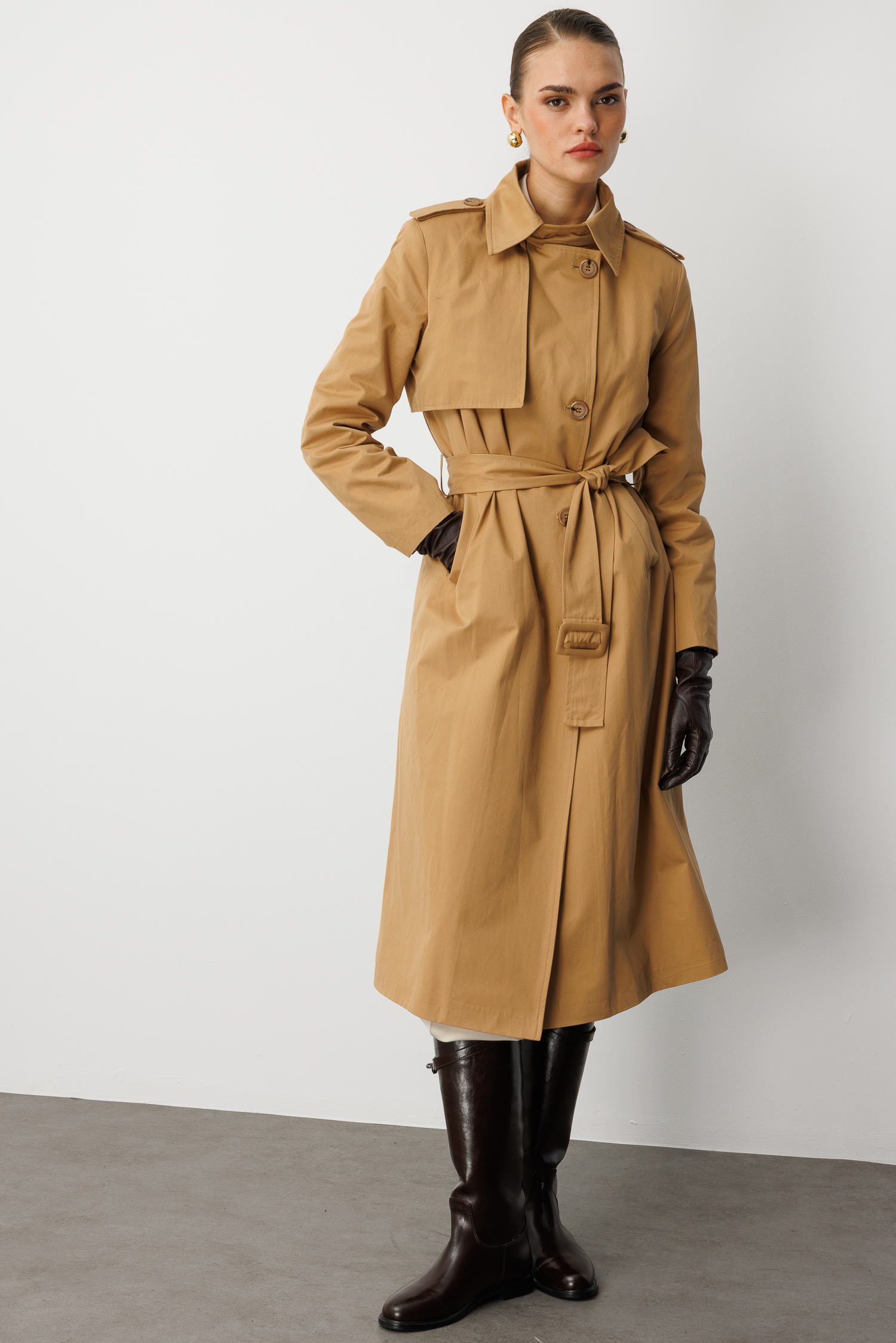 Mizalle Camel Apoletli Klasik Maxi Mac Trençkot - 11