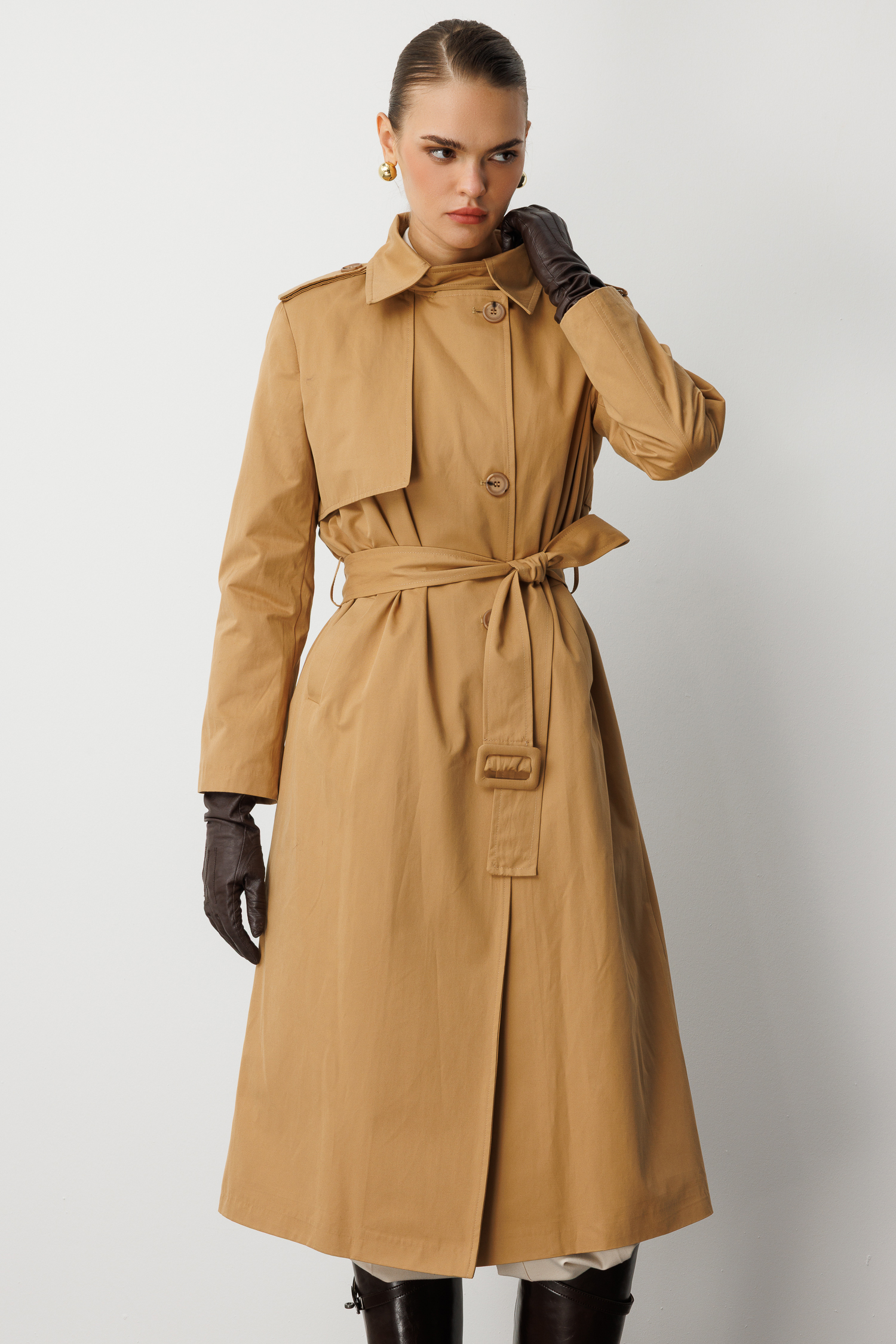 Mizalle Camel Apoletli Klasik Maxi Mac Trençkot - 12