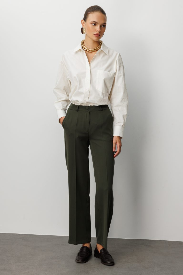 Mizalle Cepli Klasik Haki Kumaş Pantolon - Mizalle