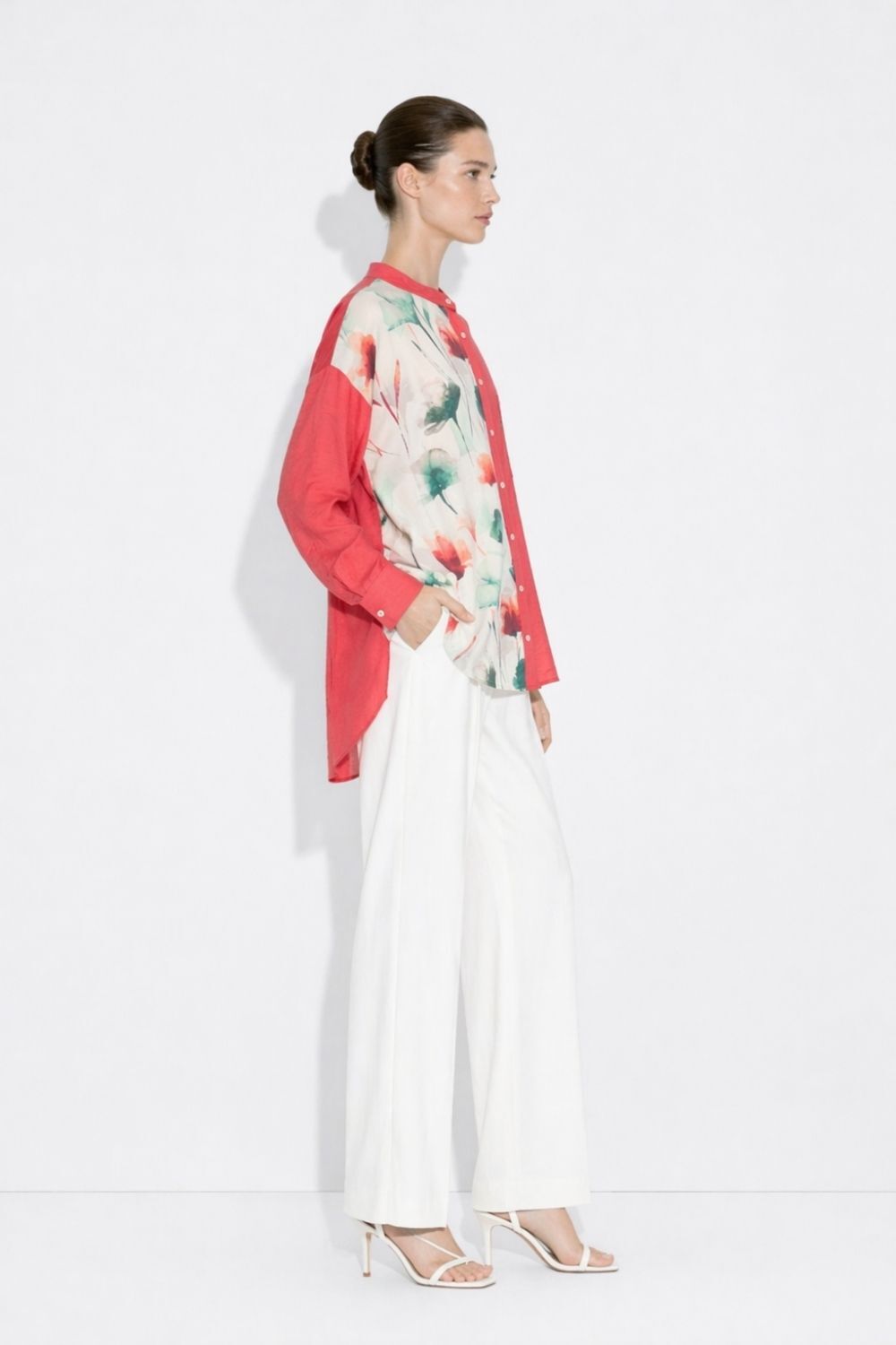 Mizalle Çiçek Desen Detaylı Hakim Yaka Fuşya Tunik - 2