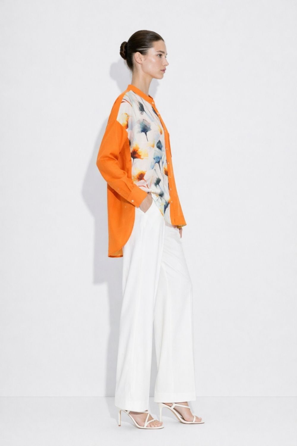 Mizalle Çiçek Desen Detaylı Hakim Yaka Turuncu Tunik - 2