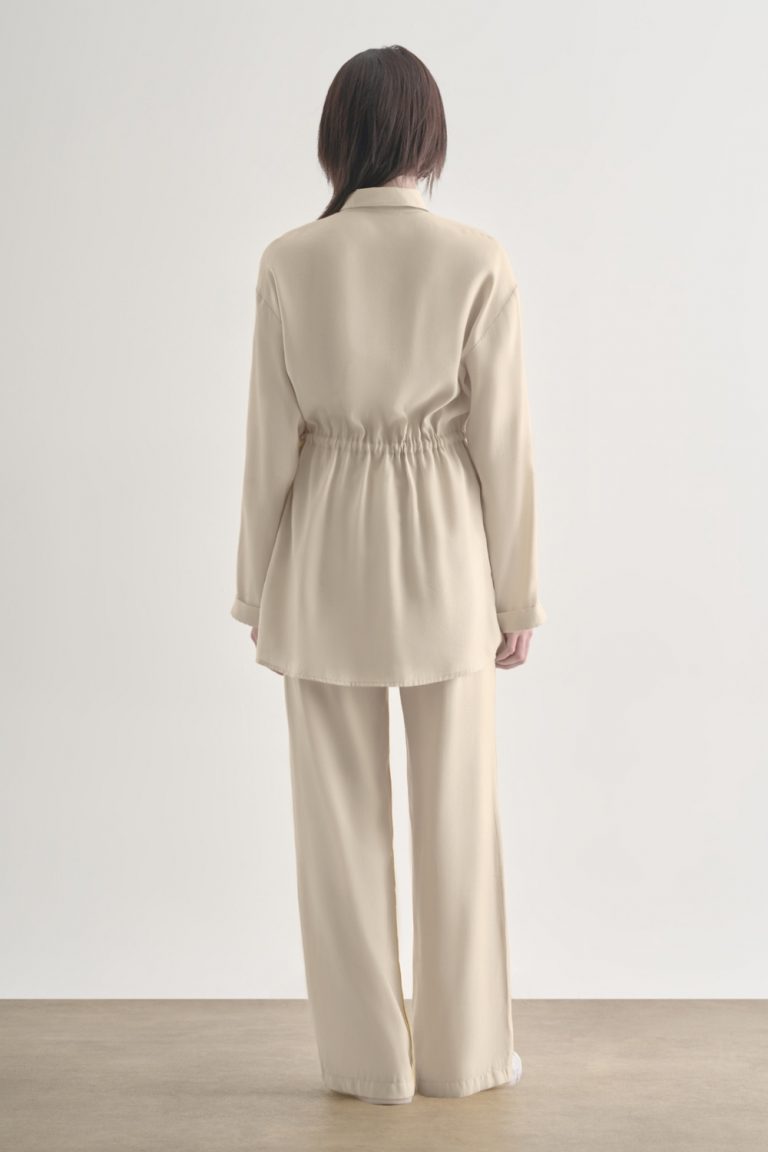 Mizalle Çift Cepli Beli İp Büzgülü Modal Bej Rengi Tunik - Mizalle