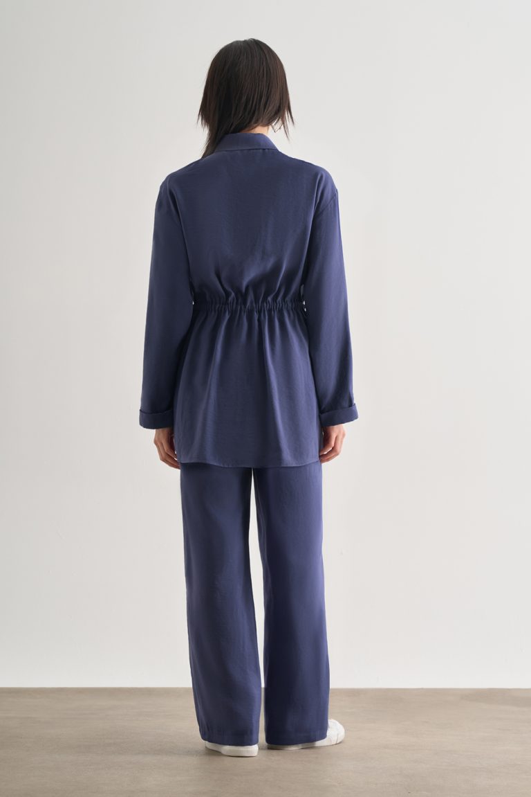 Mizalle Çift Cepli Beli İp Büzgülü Modal İndigo Mavi Tunik - Mizalle