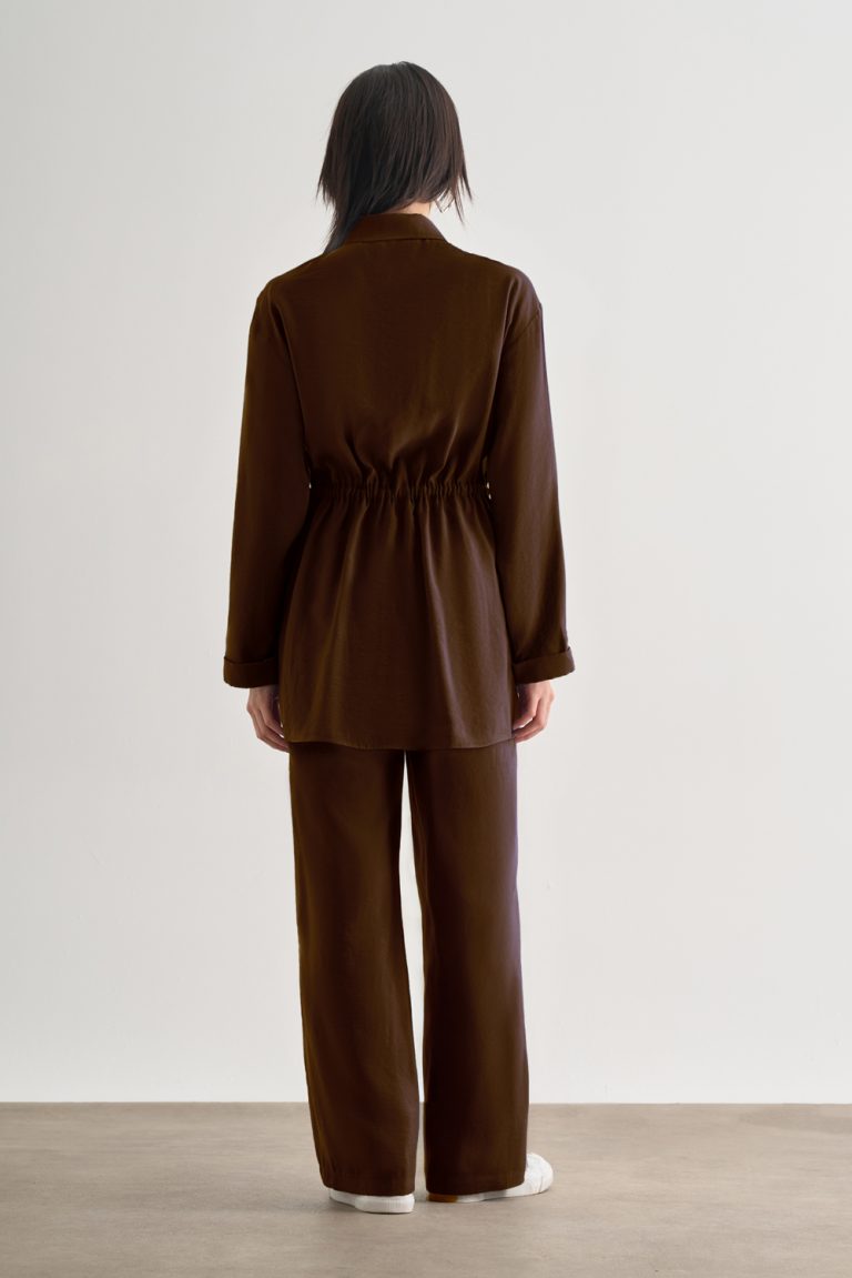 Mizalle Çift Cepli Beli İp Büzgülü Modal Kahverengi Tunik - Mizalle