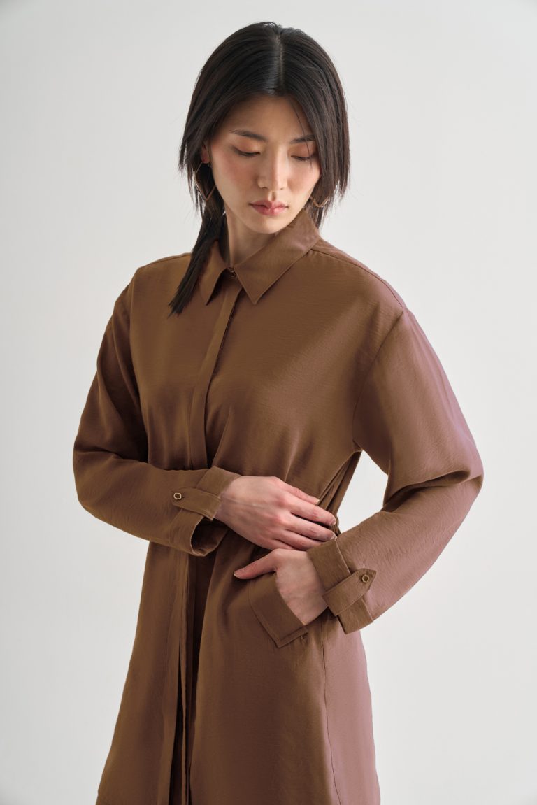 Mizalle Beli İp Büzgülü Modal Karamel Rengi Tunik - Mizalle