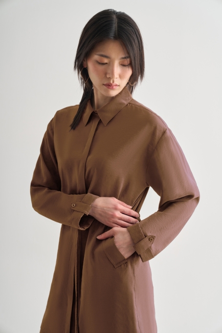 Mizalle - Mizalle Beli İp Büzgülü Modal Karamel Rengi Tunik Mizalle - Mizalle Beli İp Büzgülü Modal Karamel Rengi Tunik