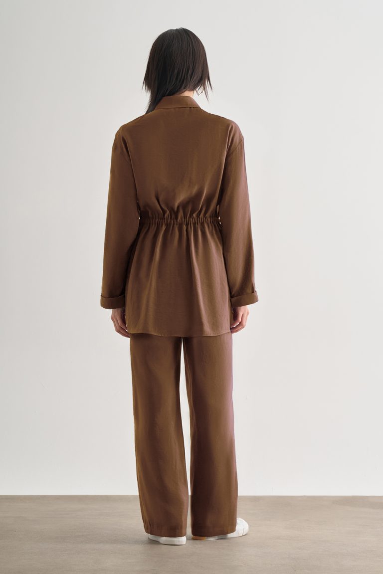 Mizalle Beli İp Büzgülü Modal Karamel Rengi Tunik - Mizalle