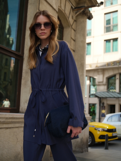 Mizalle - Mizalle Çift Cepli Beli İp Büzgülü Modal Lacivert Tunik Mizalle - Mizalle Çift Cepli Beli İp Büzgülü Modal Lacivert Tunik