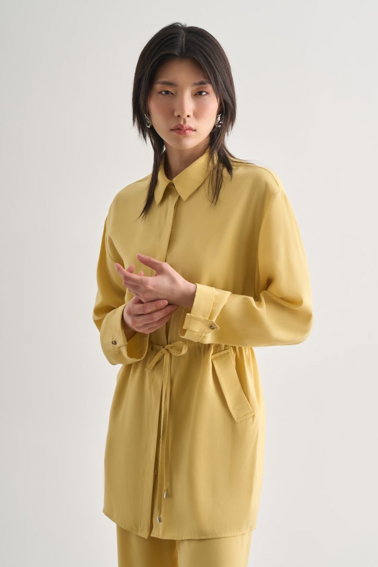 Mizalle Çift Cepli Beli İp Büzgülü Modal Sarı Tunik - Mizalle