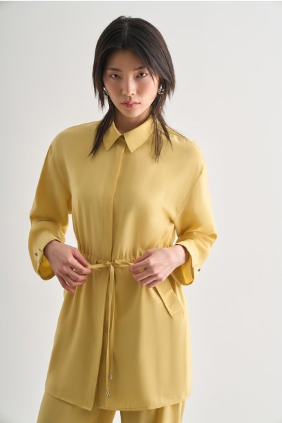 Mizalle Çift Cepli Beli İp Büzgülü Modal Sarı Tunik - Mizalle