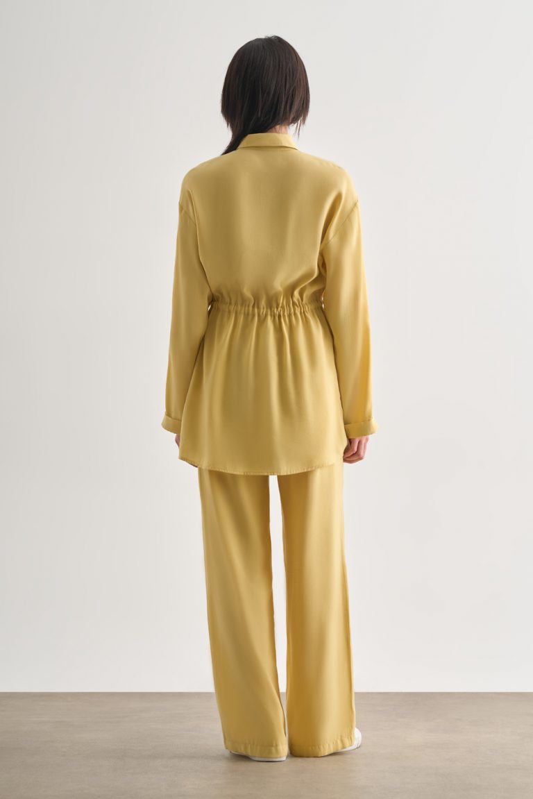 Mizalle Çift Cepli Beli İp Büzgülü Modal Sarı Tunik - Mizalle