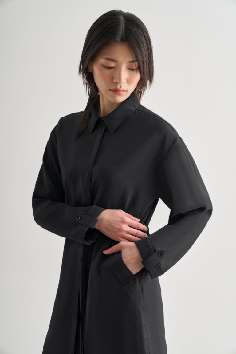 Mizalle Beli İp Büzgülü Modal Siyah Tunik - Mizalle