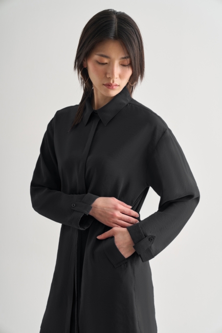 Mizalle - Mizalle Beli İp Büzgülü Modal Siyah Tunik Mizalle - Mizalle Beli İp Büzgülü Modal Siyah Tunik