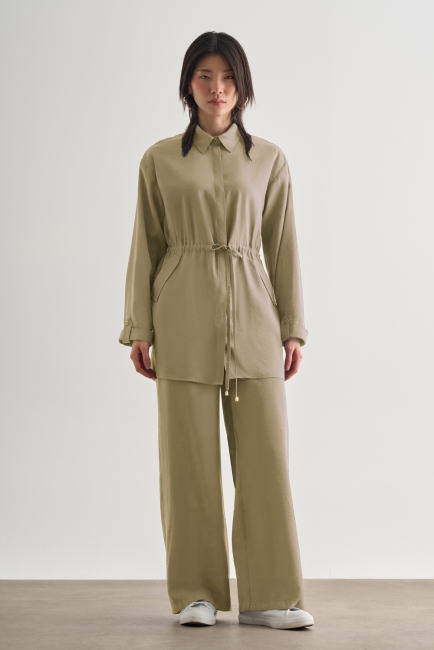 Mizalle - Mizalle Çift Cepli Beli İp Büzgülü Modal Su Yeşili Tunik Mizalle - Mizalle Çift Cepli Beli İp Büzgülü Modal Su Yeşili Tunik