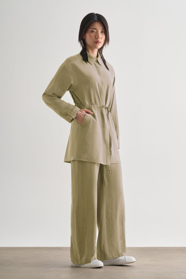 Mizalle Çift Cepli Beli İp Büzgülü Modal Su Yeşili Tunik - Mizalle