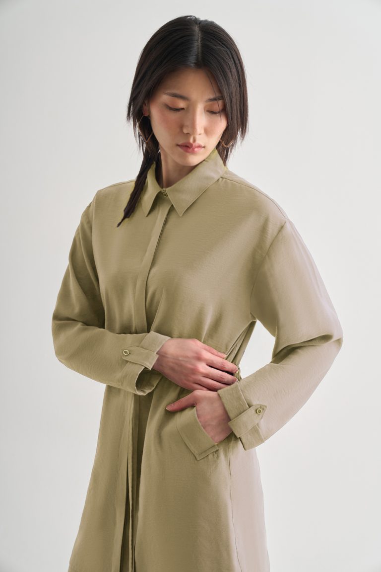 Mizalle Çift Cepli Beli İp Büzgülü Modal Su Yeşili Tunik - Mizalle