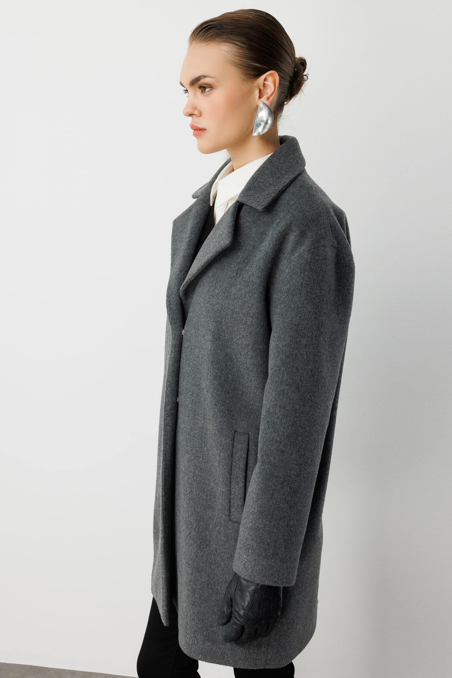 Mizalle Çıt Çıt Kapamalı Gri Yünlü Kısa Kaşe Kaban - Mizalle