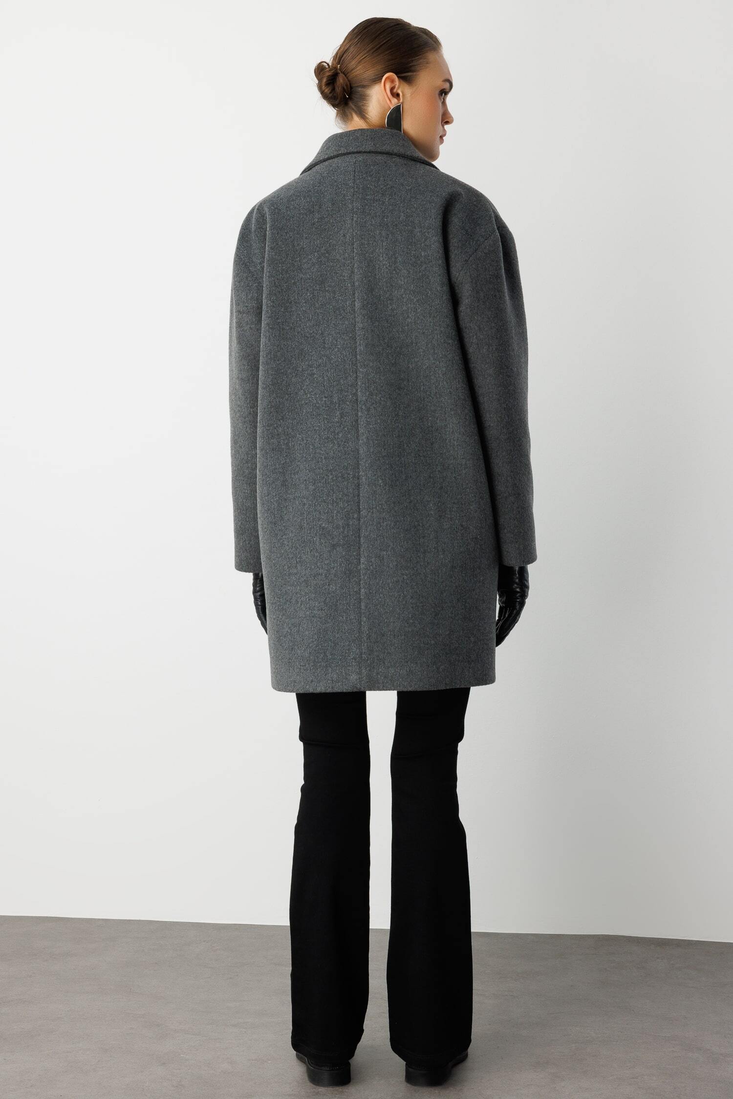 Mizalle Çıt Çıt Kapamalı Gri Yünlü Kısa Kaşe Kaban - 6