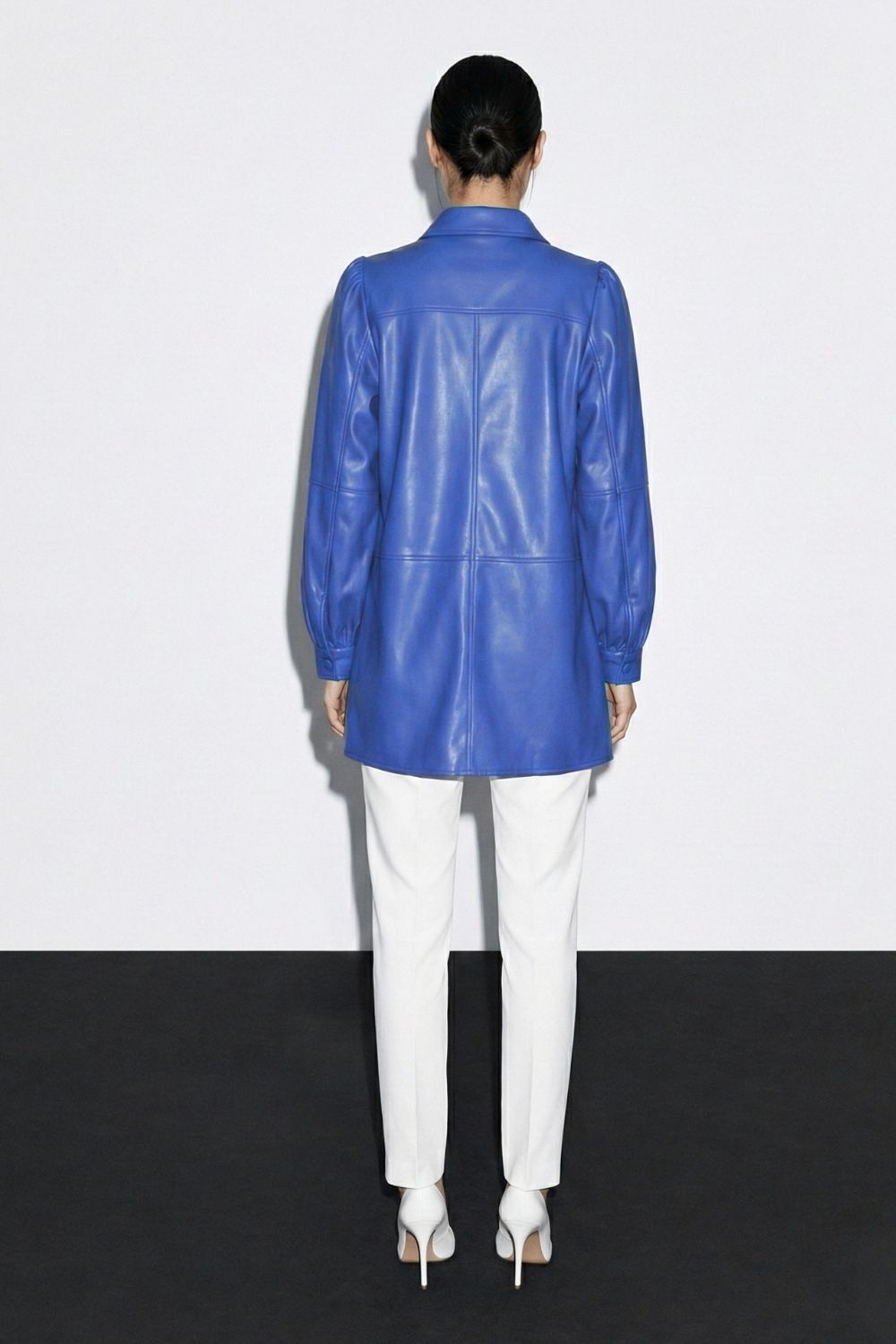 Mizalle Çıt çıtlı Deri Görünümlü Saks Mavisi Gömlek - 5