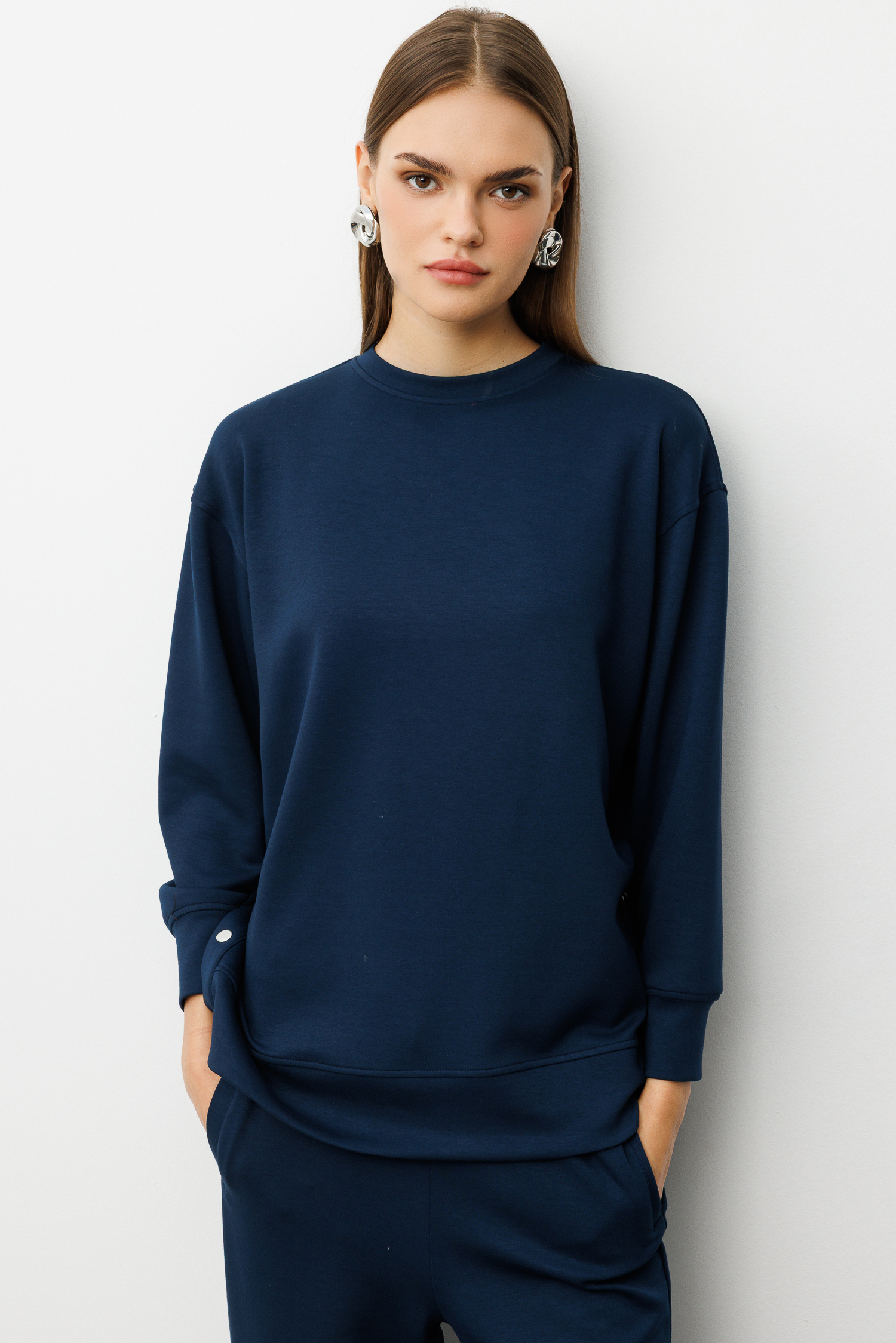 Mizalle Çıtçıtlı Yumuşak Dokulu İndigo Mavi Spor Tunik - Mizalle