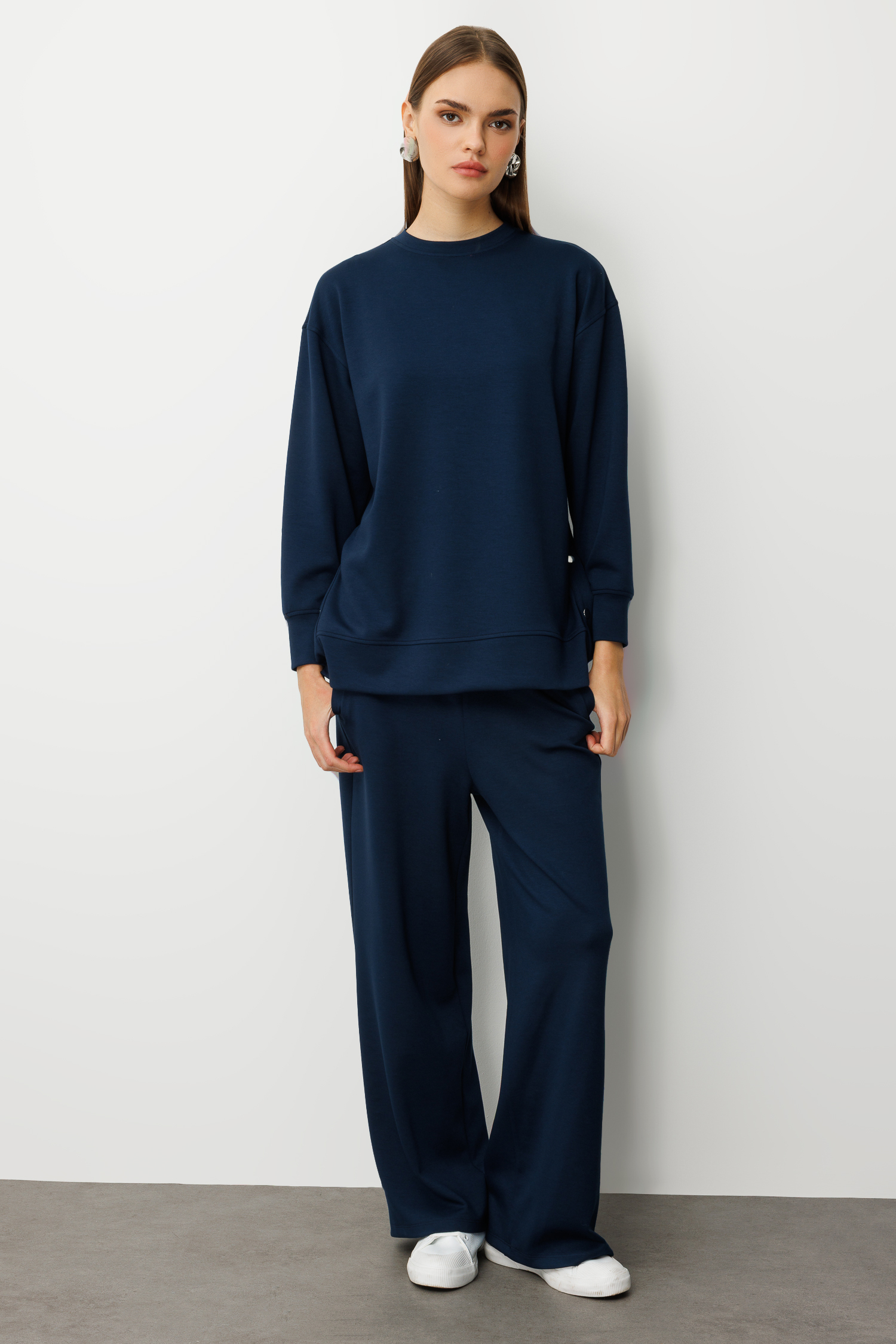 Mizalle Çıtçıtlı Yumuşak Dokulu İndigo Mavi Spor Tunik - 4